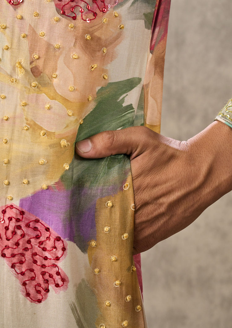 Twamev Men Elegant Cream Kurta Churidar