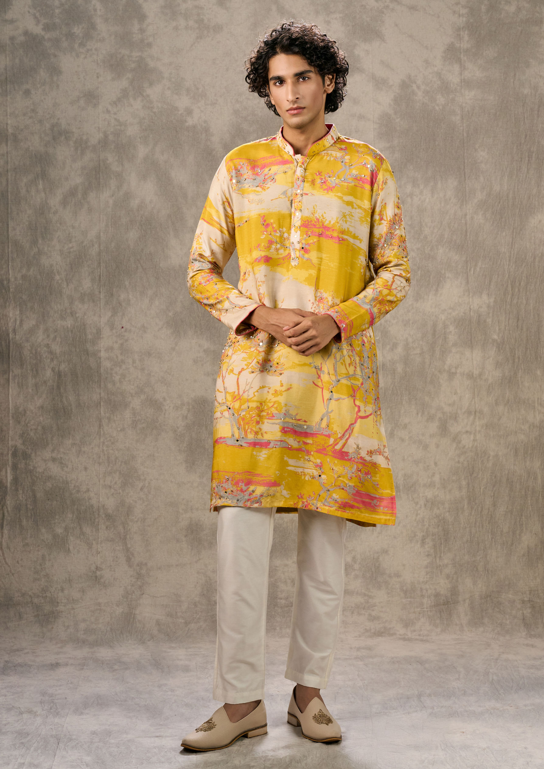 Twamev Men Sunshine Yellow Kurta Churidar
