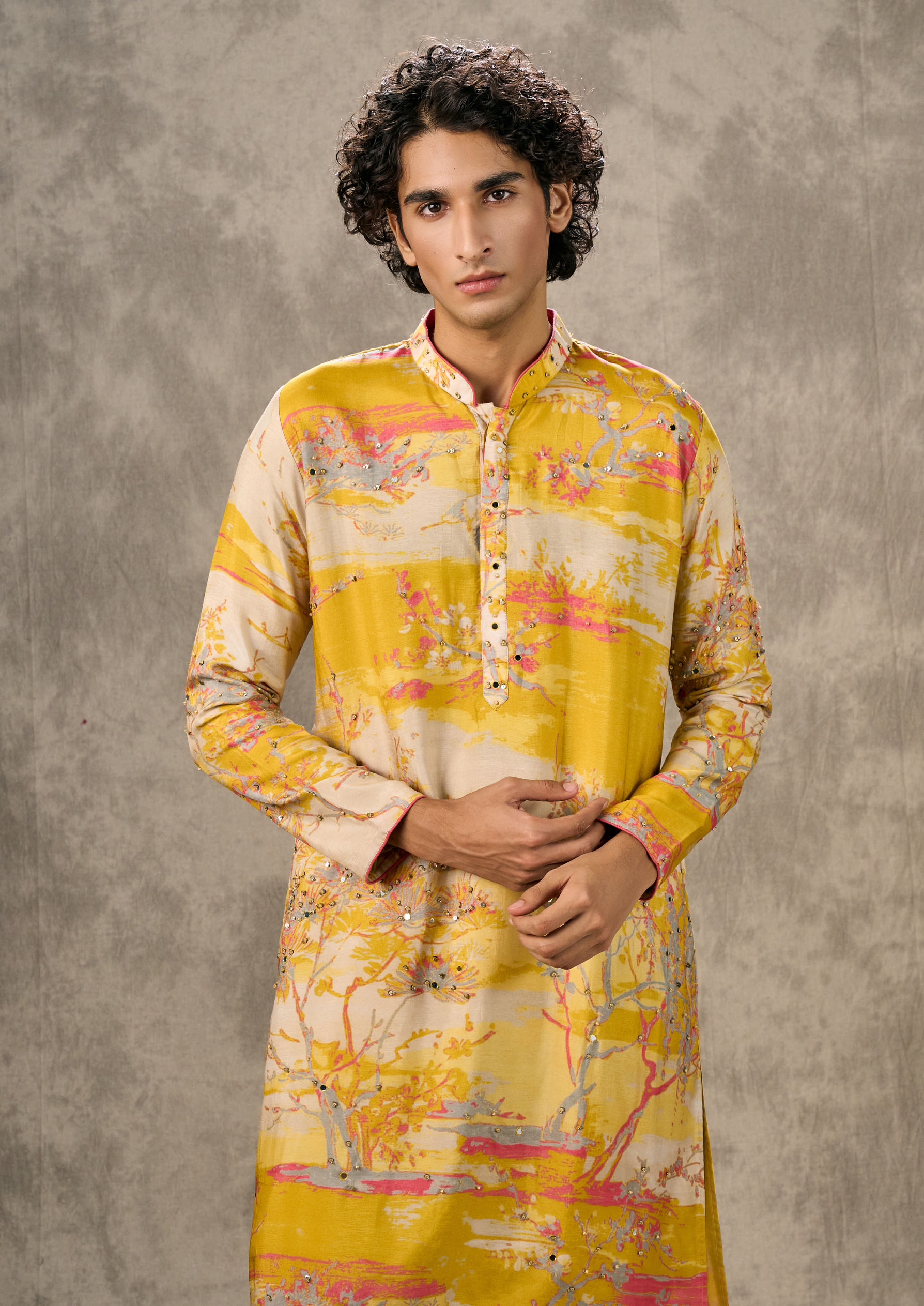 Twamev Men Sunshine Yellow Kurta Churidar
