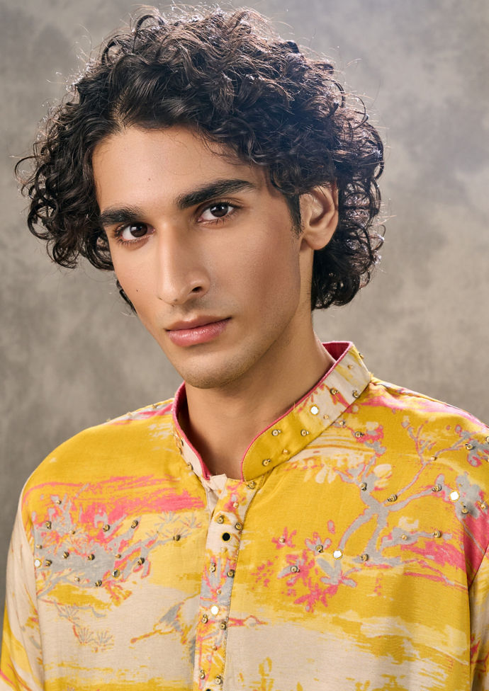 Twamev Men Sunshine Yellow Kurta Churidar