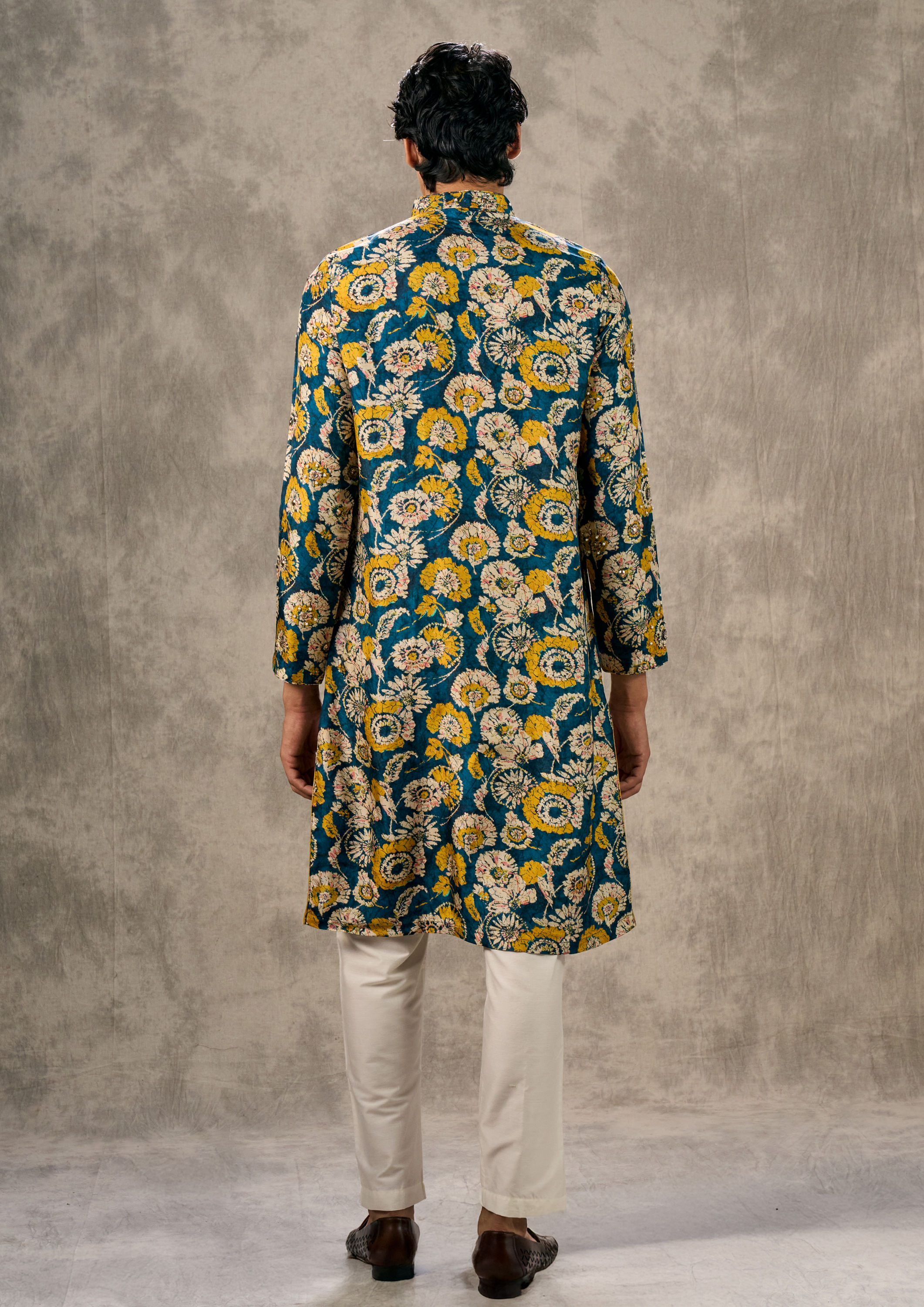 Twamev Men Teal Blue Elegance Kurta Churidar