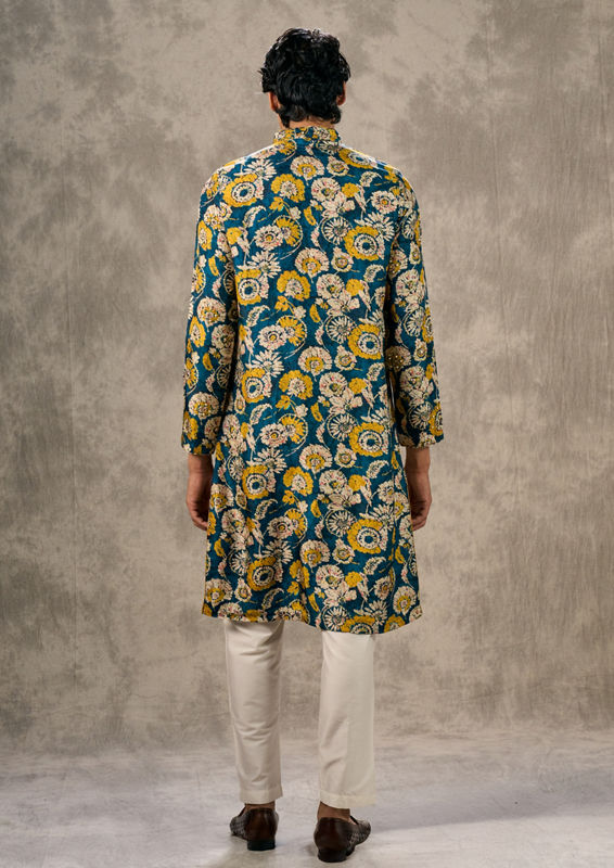 Twamev Men Teal Blue Elegance Kurta Churidar