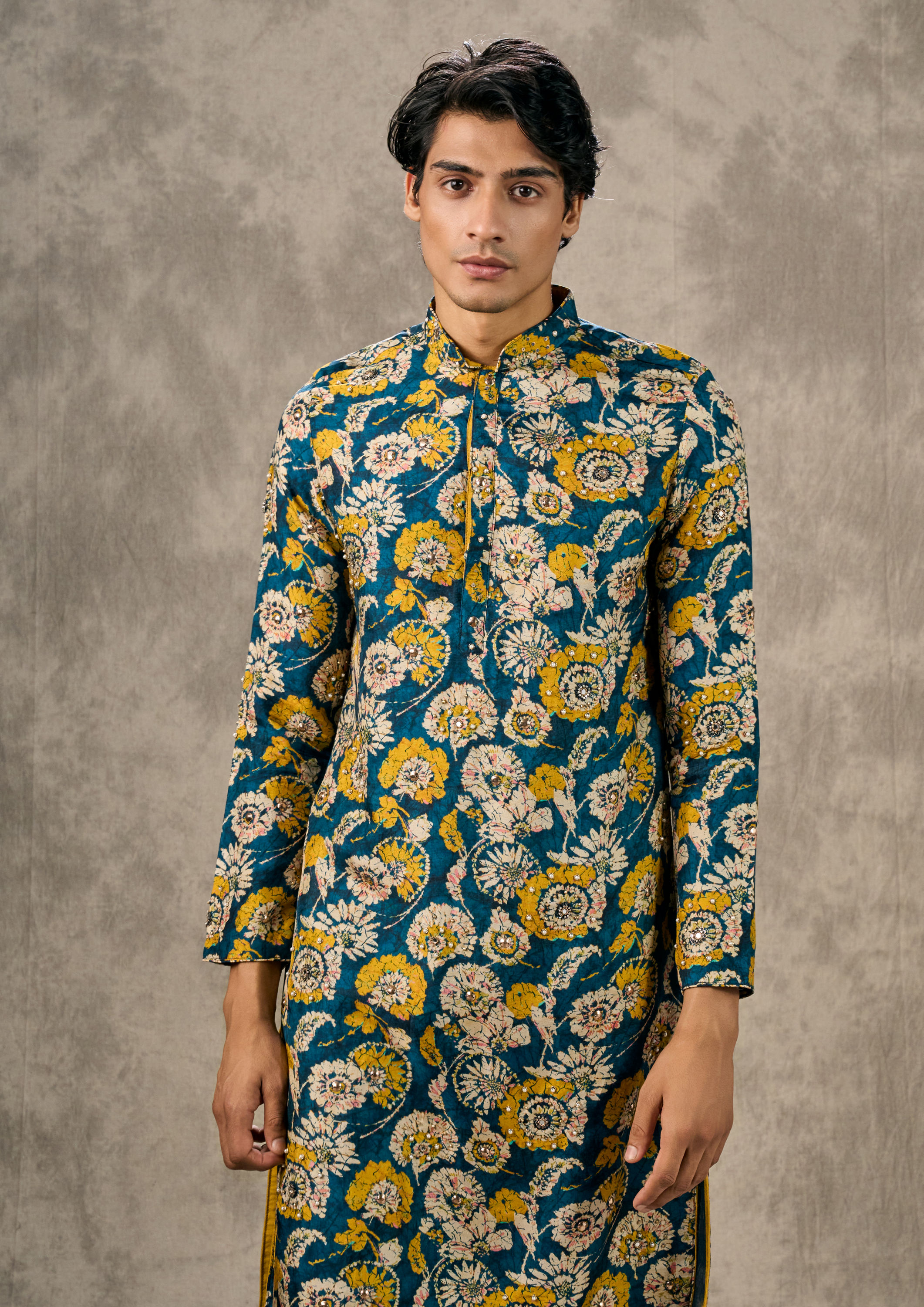 Twamev Men Teal Blue Elegance Kurta Churidar