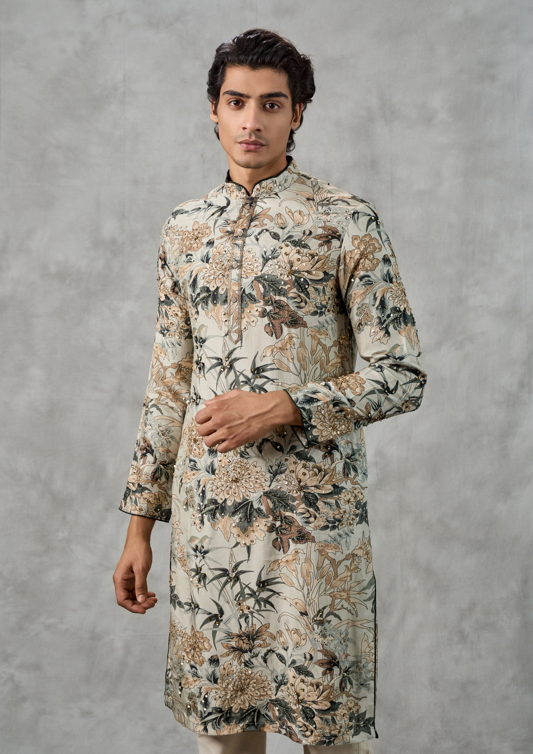 Twamev Men Pista Green Kurta Churidar Ensemble