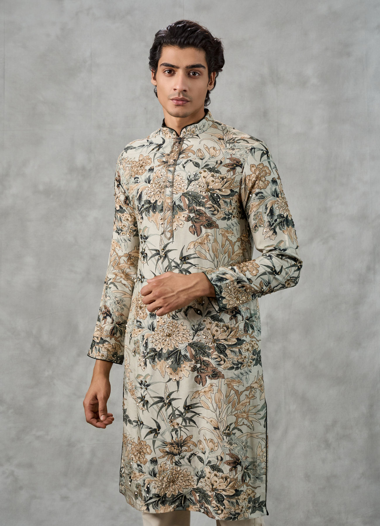 Twamev Men Pista Green Kurta Churidar Ensemble