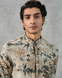 Twamev Men Pista Green Kurta Churidar Ensemble