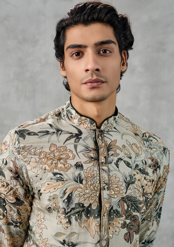 Twamev Men Pista Green Kurta Churidar Ensemble