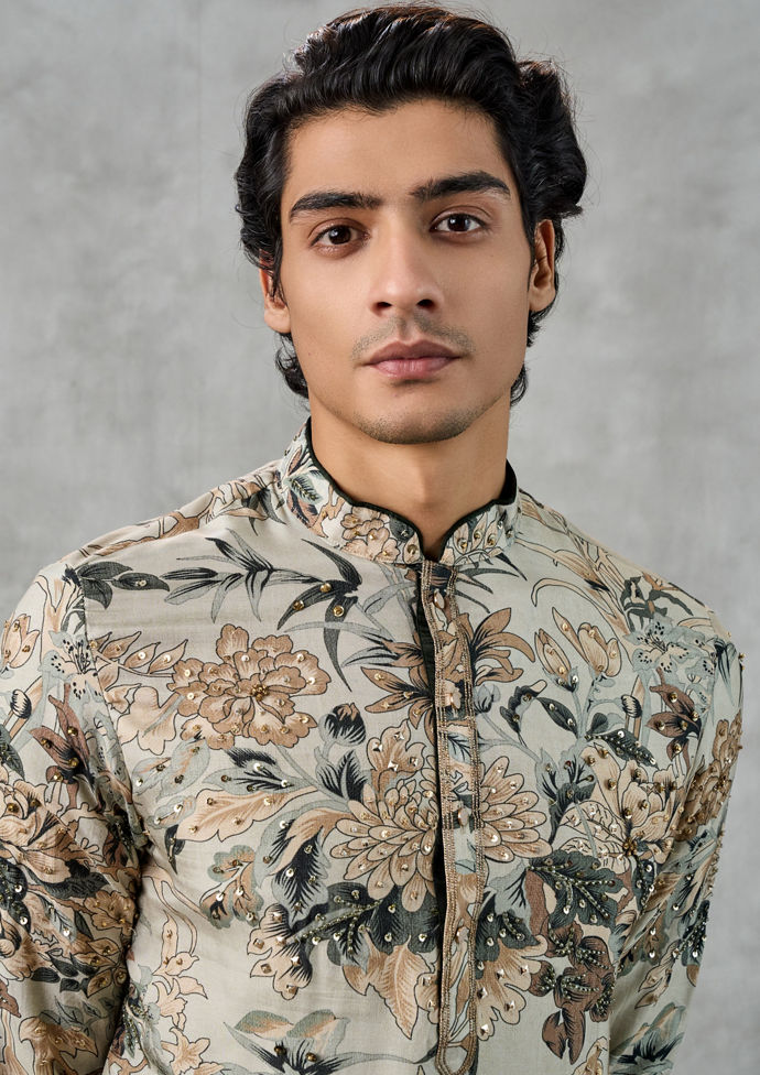 Twamev Men Pista Green Kurta Churidar Ensemble