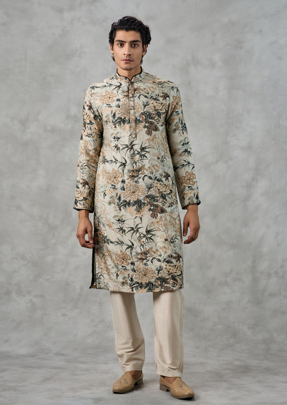 Twamev Men Pista Green Kurta Churidar Ensemble