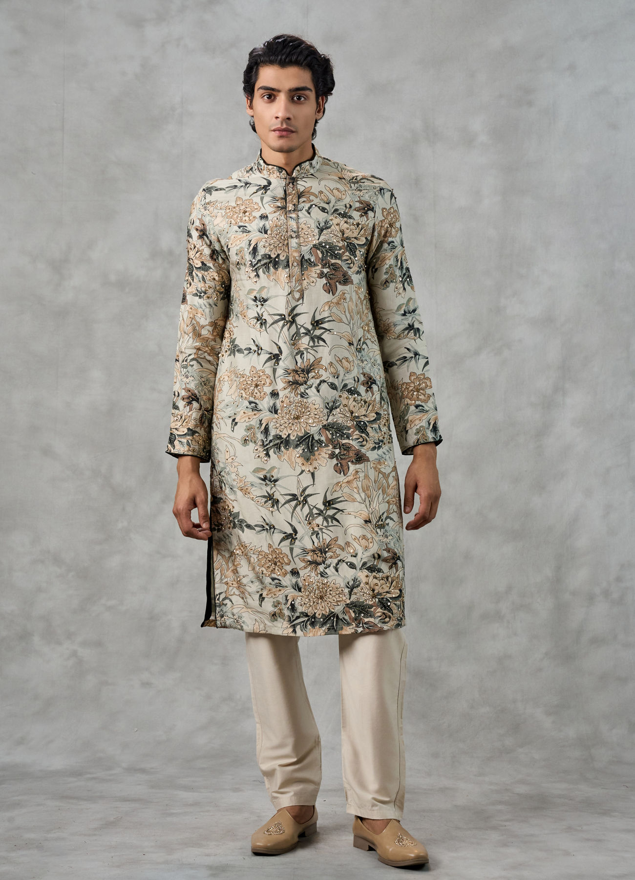 Twamev Men Pista Green Kurta Churidar Ensemble