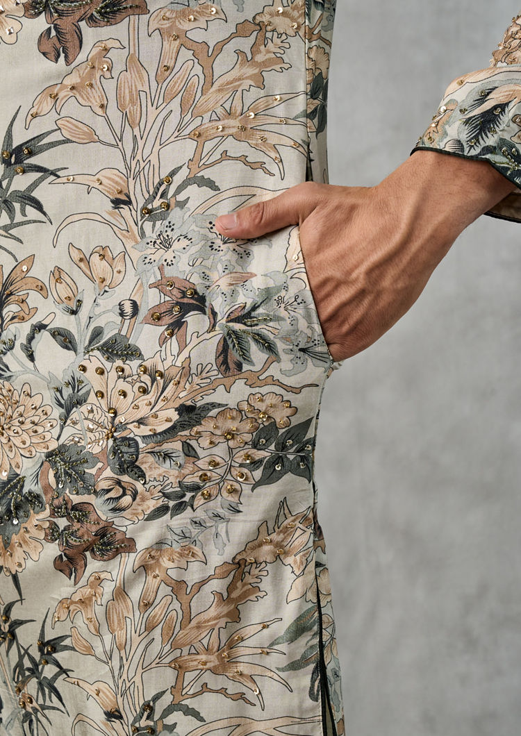 Twamev Men Pista Green Kurta Churidar Ensemble