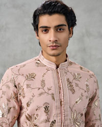 Twamev Men Dusty Pink Georgette Gota Patti Embroidered Kurta Pant Set
