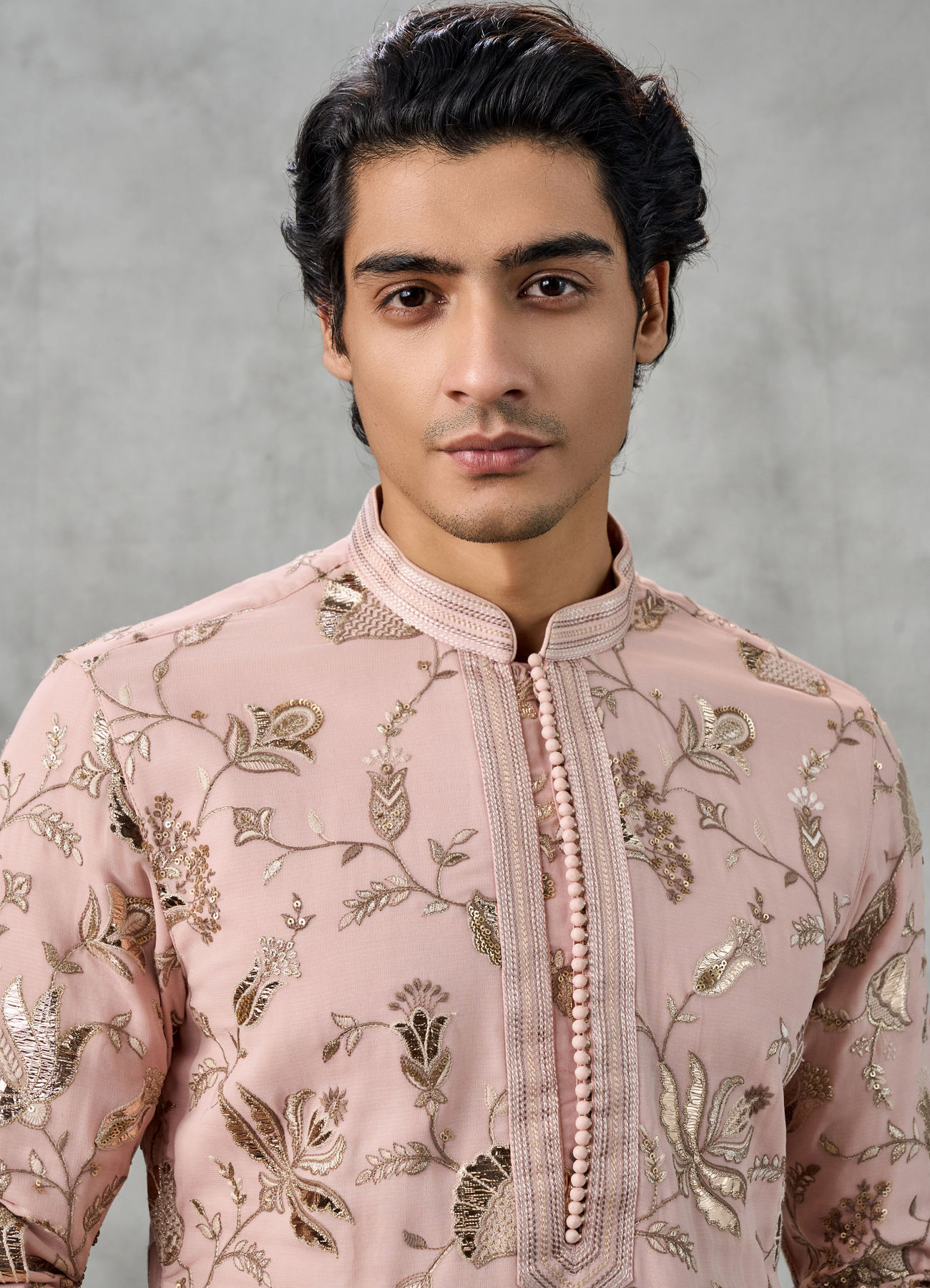 Twamev Men Dusty Pink Georgette Gota Patti Embroidered Kurta Pant Set