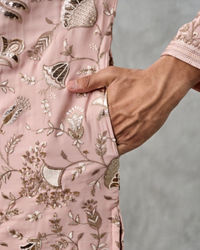 Twamev Men Dusty Pink Georgette Gota Patti Embroidered Kurta Pant Set