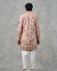Twamev Men Dusty Pink Georgette Gota Patti Embroidered Kurta Pant Set