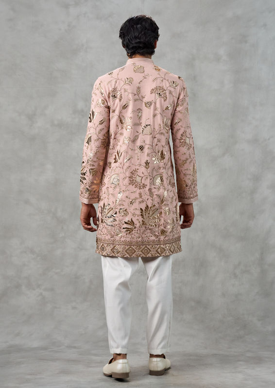 Twamev Men Dusty Pink Georgette Kurta Churidar
