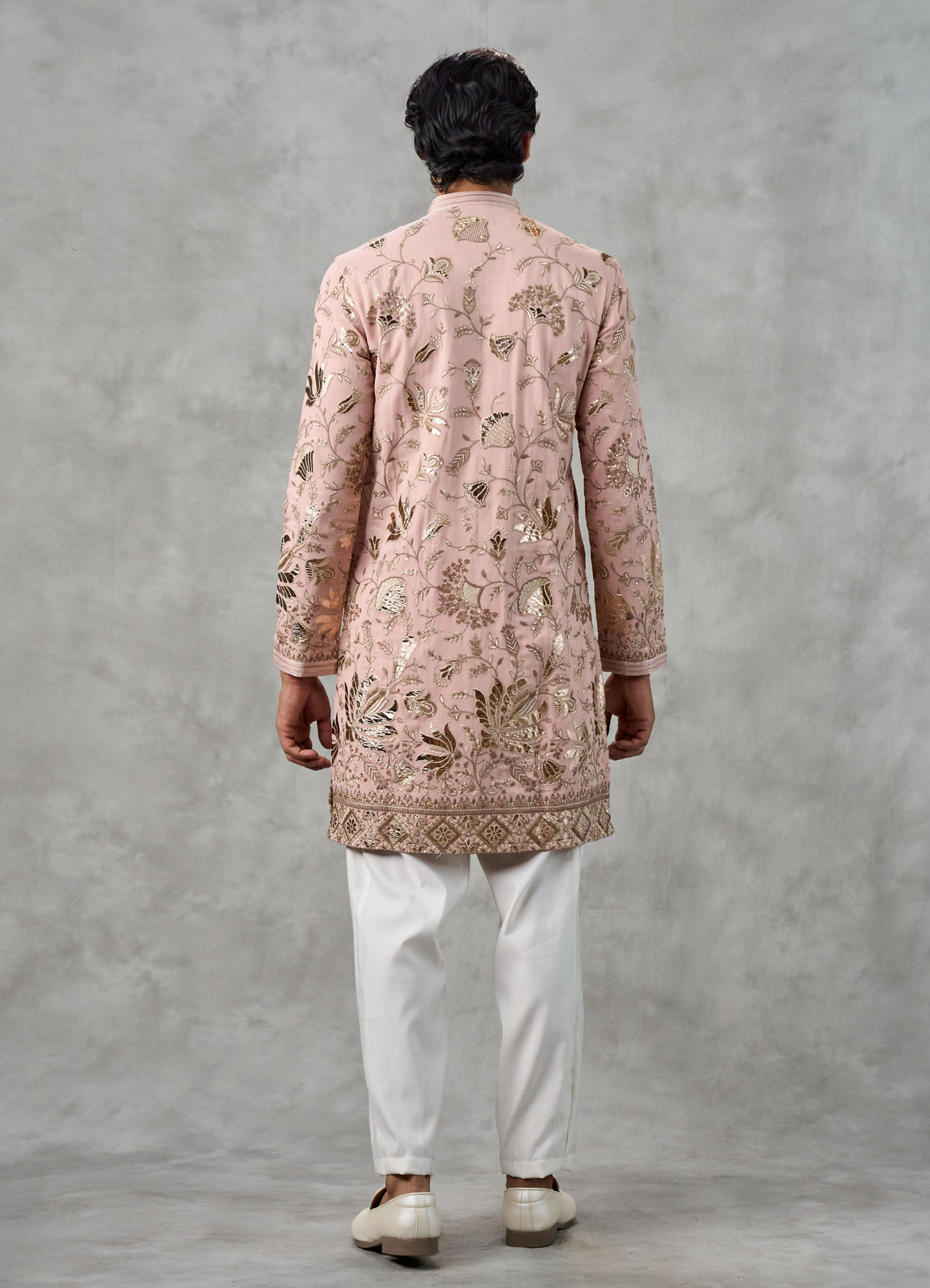 Twamev Men Dusty Pink Georgette Gota Patti Embroidered Kurta Pant Set