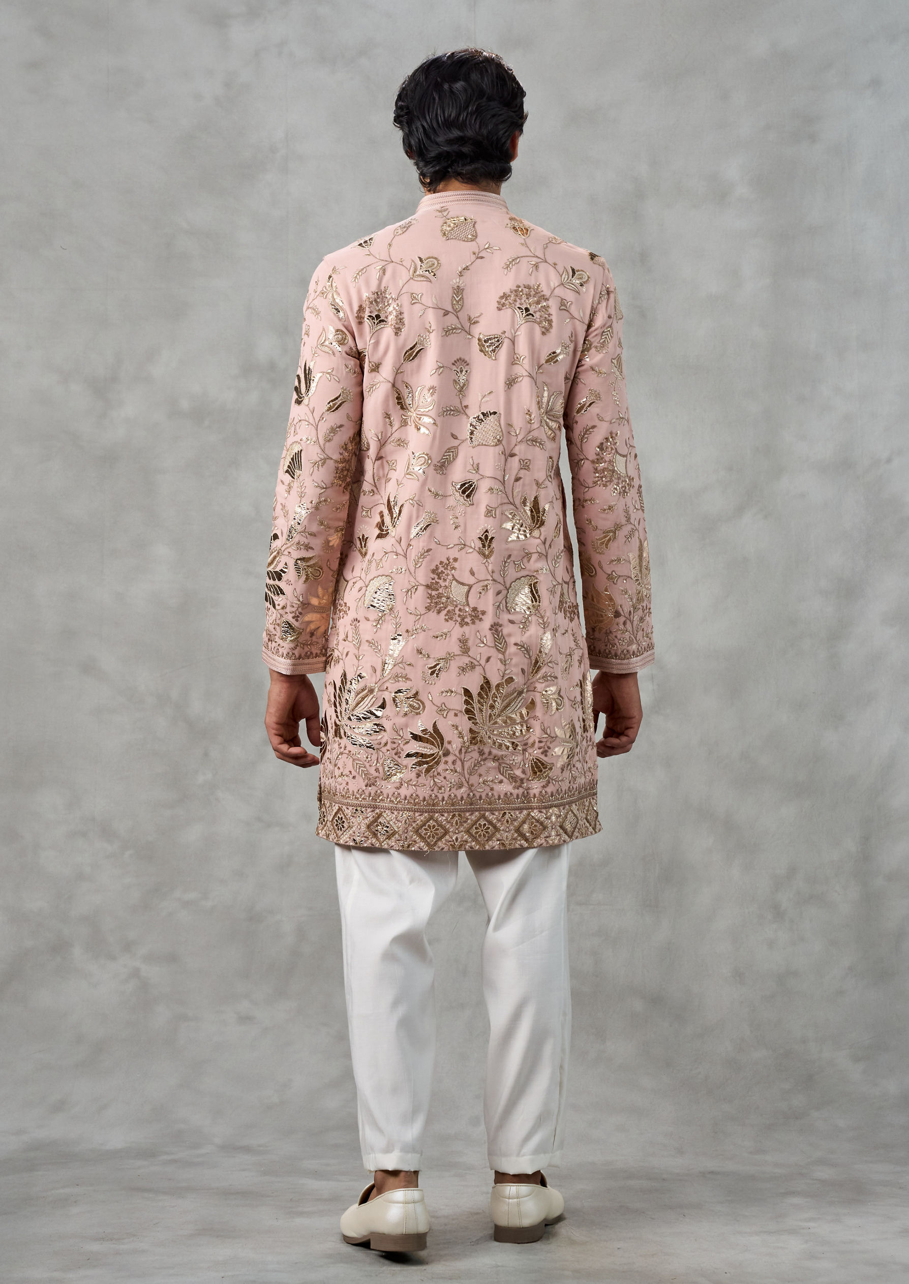 Twamev Men Dusty Pink Georgette Kurta Churidar