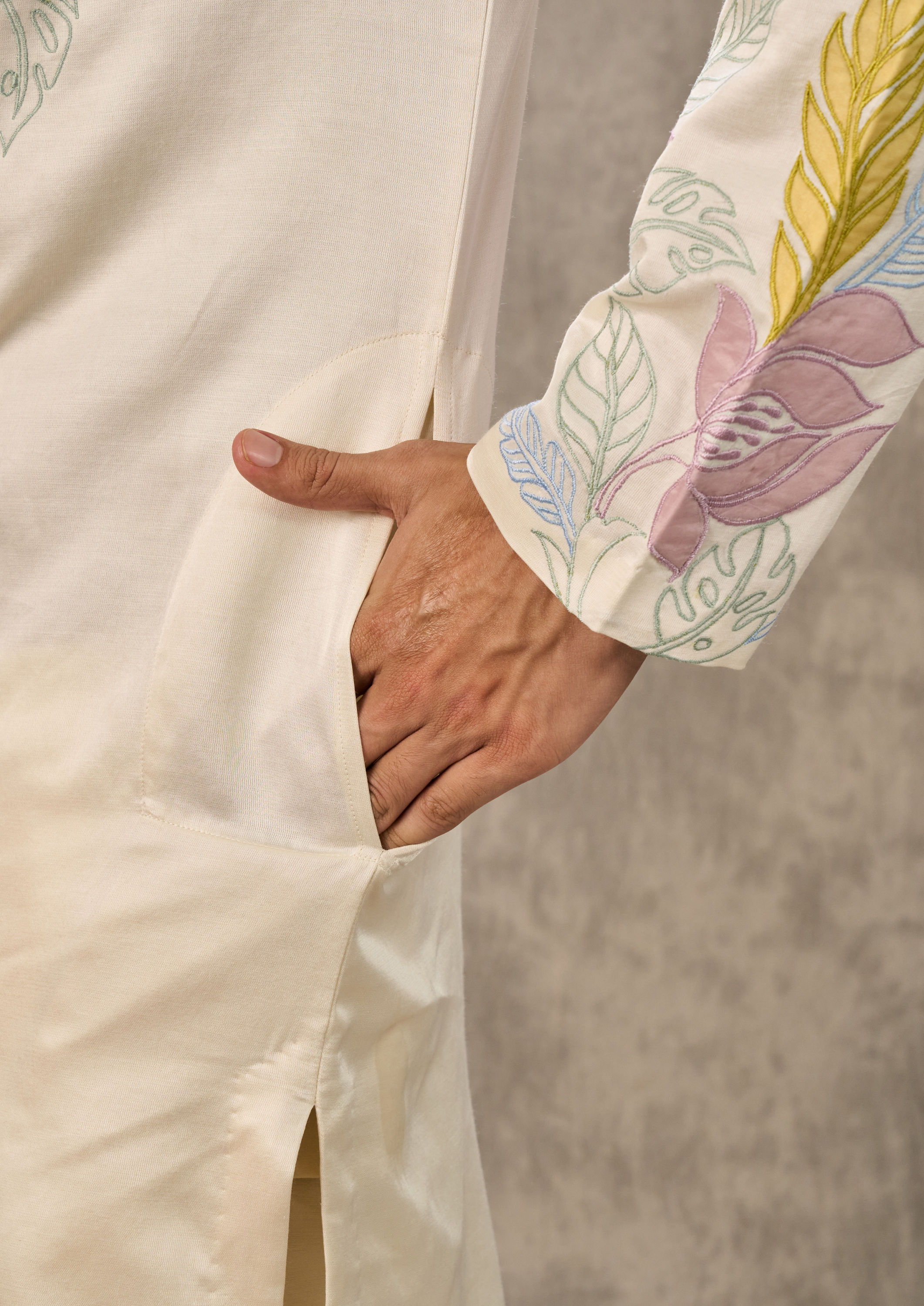 Twamev Men Cream Radiance Satin Kurta Churidar