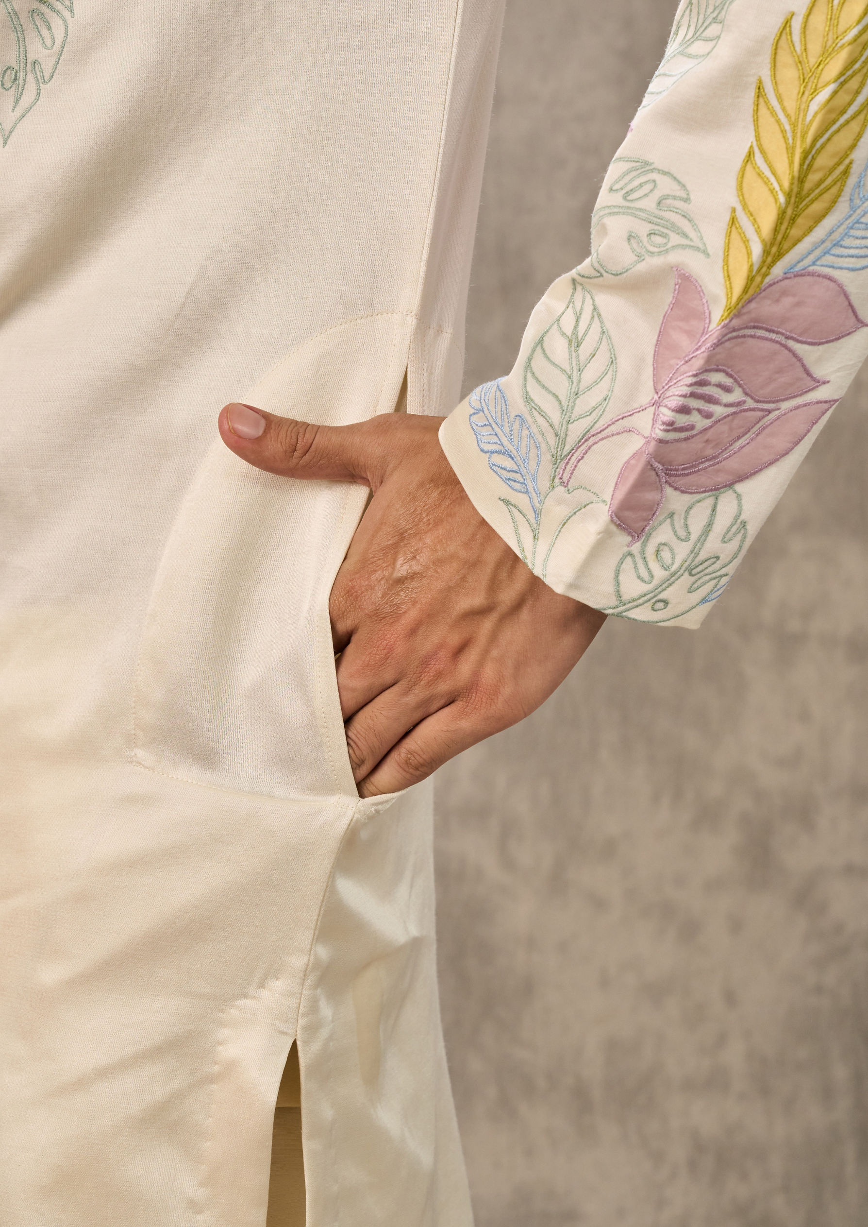 Twamev Men Cream Radiance Satin Kurta Churidar