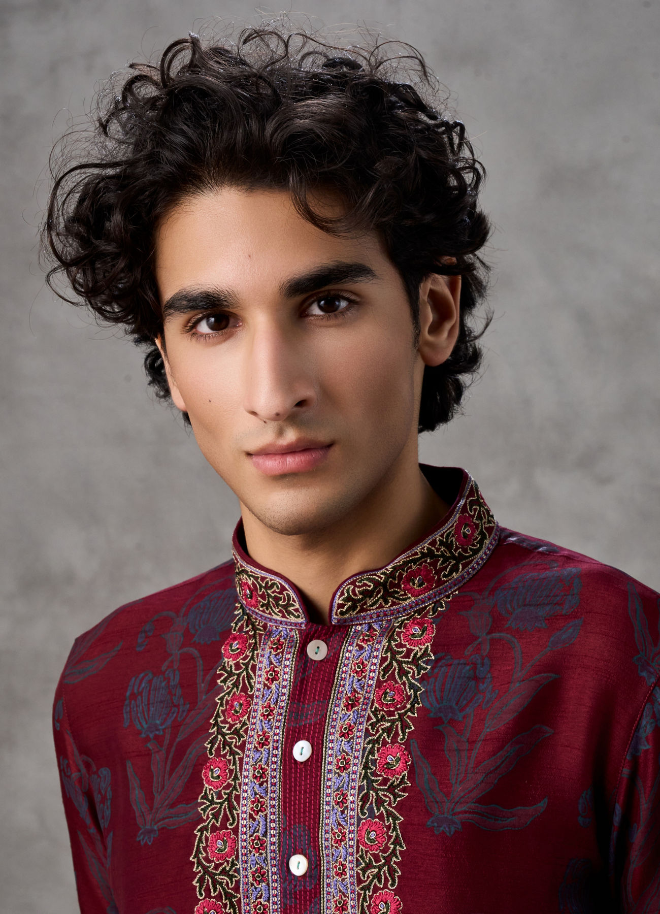 Twamev Men Red Silk Hand Bllock Printed and Embroidered Kurta Pant Set