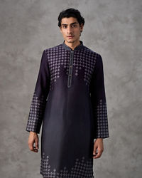 Twamev Men Navy Silk Mosaic Diamond Print Kurta Set