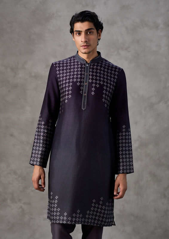 Twamev Men Dark Blue Mosaic Elegance Kurta Pant