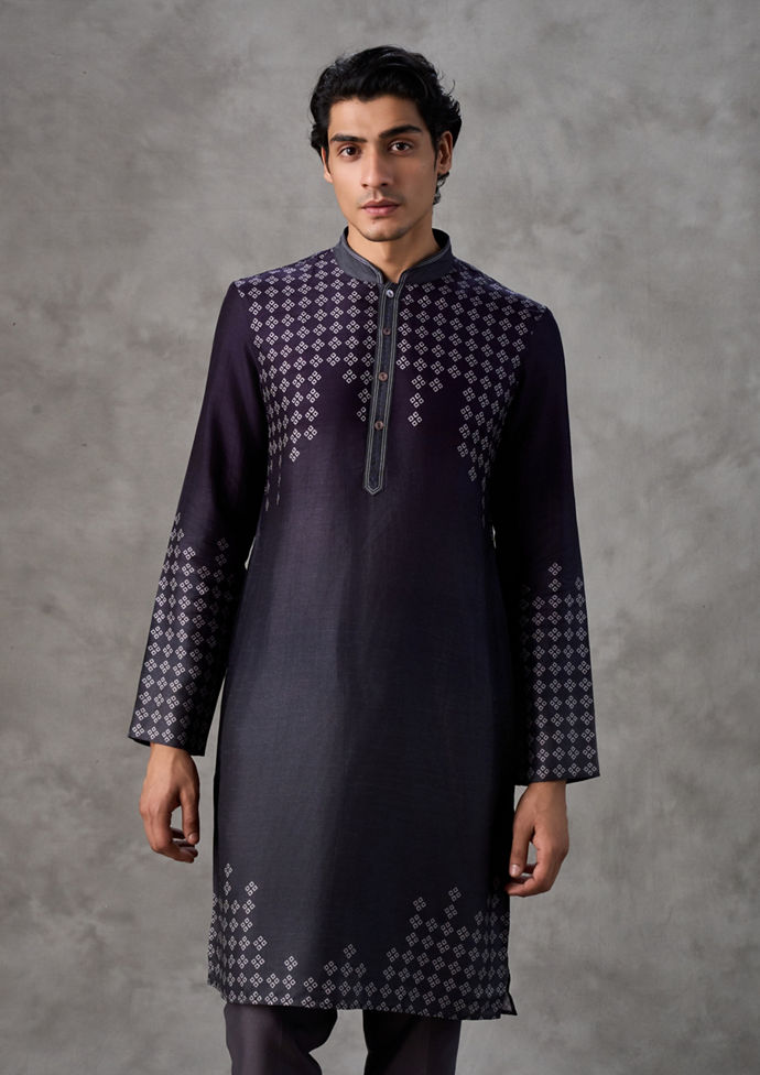Twamev Men Dark Blue Mosaic Elegance Kurta Pant