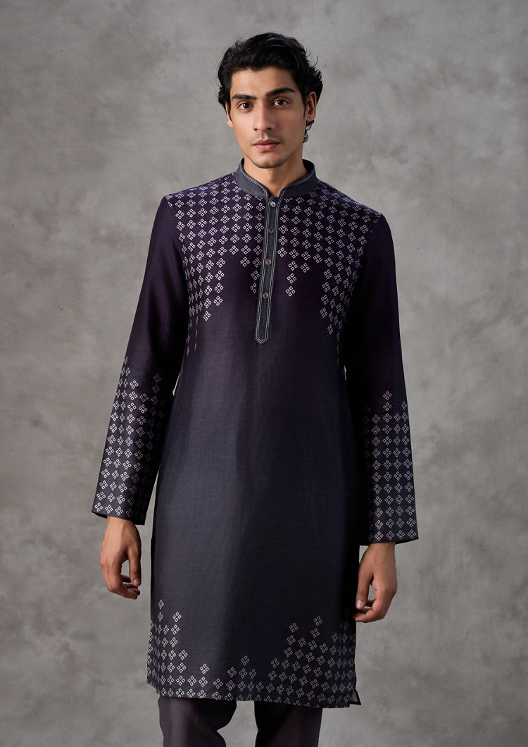 Twamev Men Dark Blue Mosaic Elegance Kurta Pant