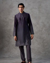 Twamev Men Navy Silk Mosaic Diamond Print Kurta Set