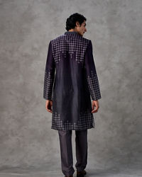 Twamev Men Navy Silk Mosaic Diamond Print Kurta Set