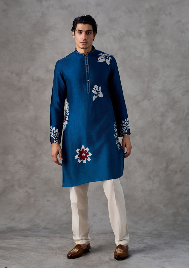 Twamev Men Teal Blue Festive Kurta Pant