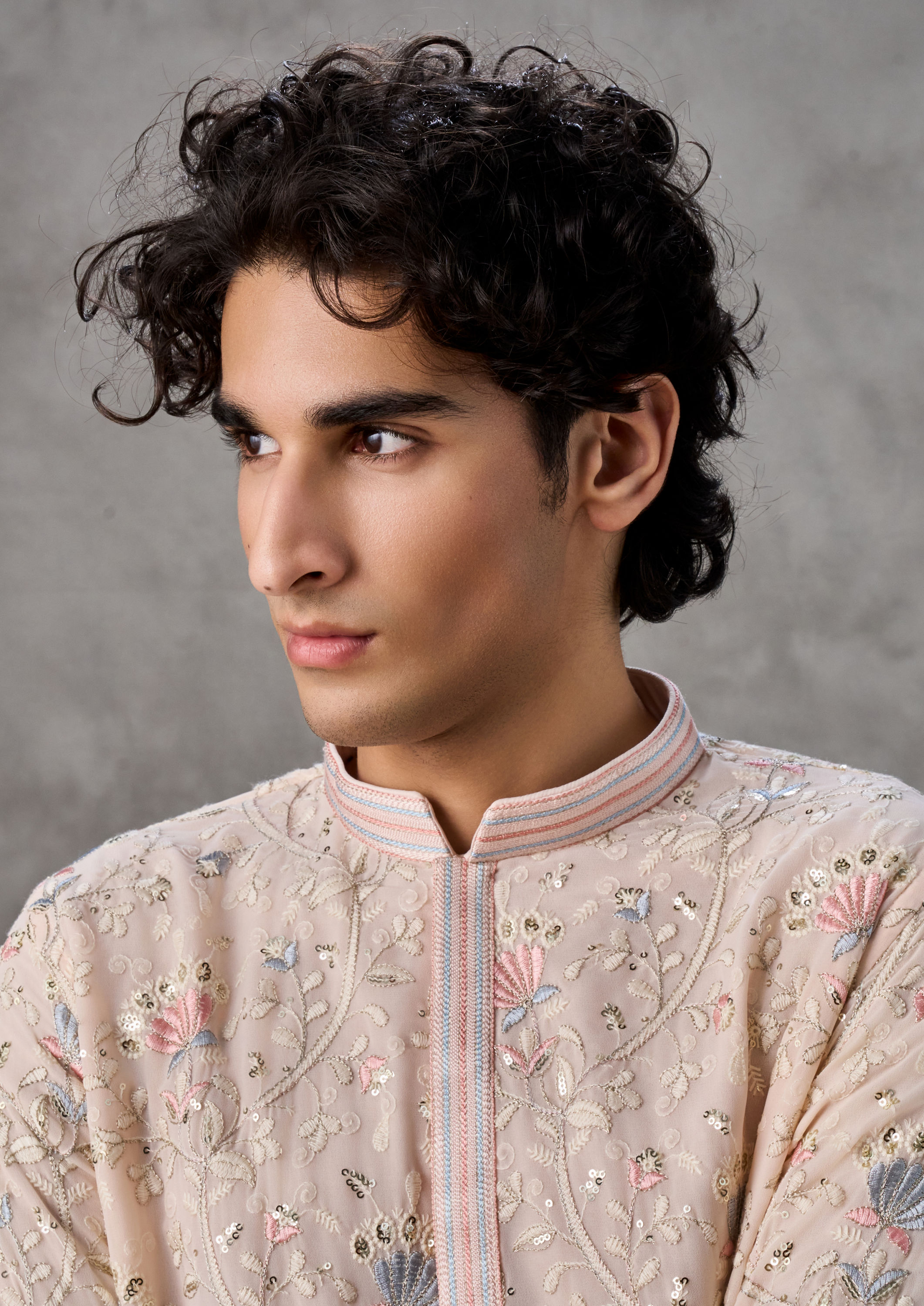 Twamev Men Elegant Beige Georgette Kurta Churidar