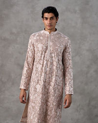 Twamev Men Fawn Georgette Floral Jacquard Kurta Set