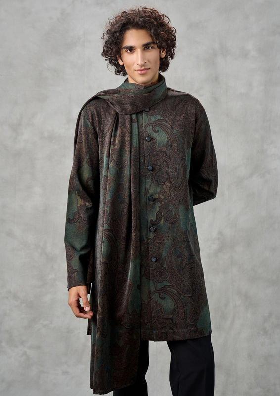 Twamev Men Dark Green Exquisite Kurta Pant Dupatta