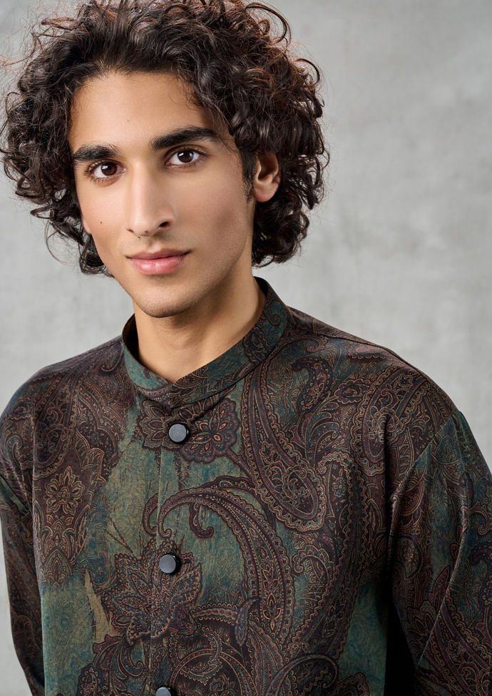 Twamev Men Dark Green Exquisite Kurta Pant Dupatta