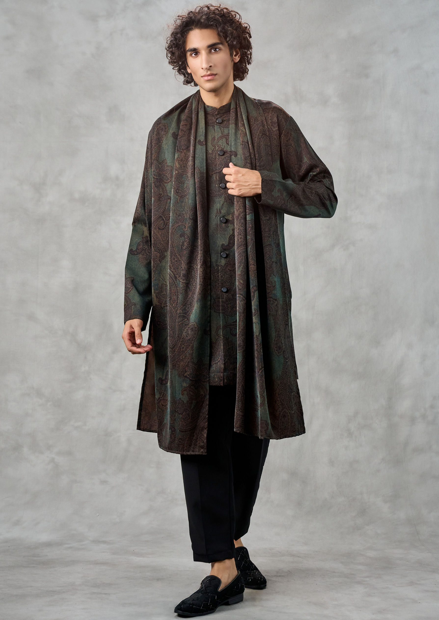 Twamev Men Dark Green Exquisite Kurta Pant Dupatta