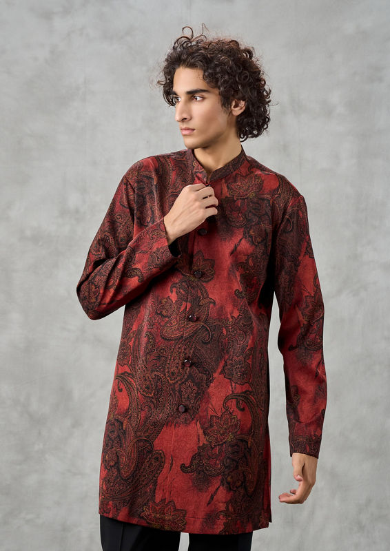 Twamev Men Radiant Rust Kurta Pant Dupatta