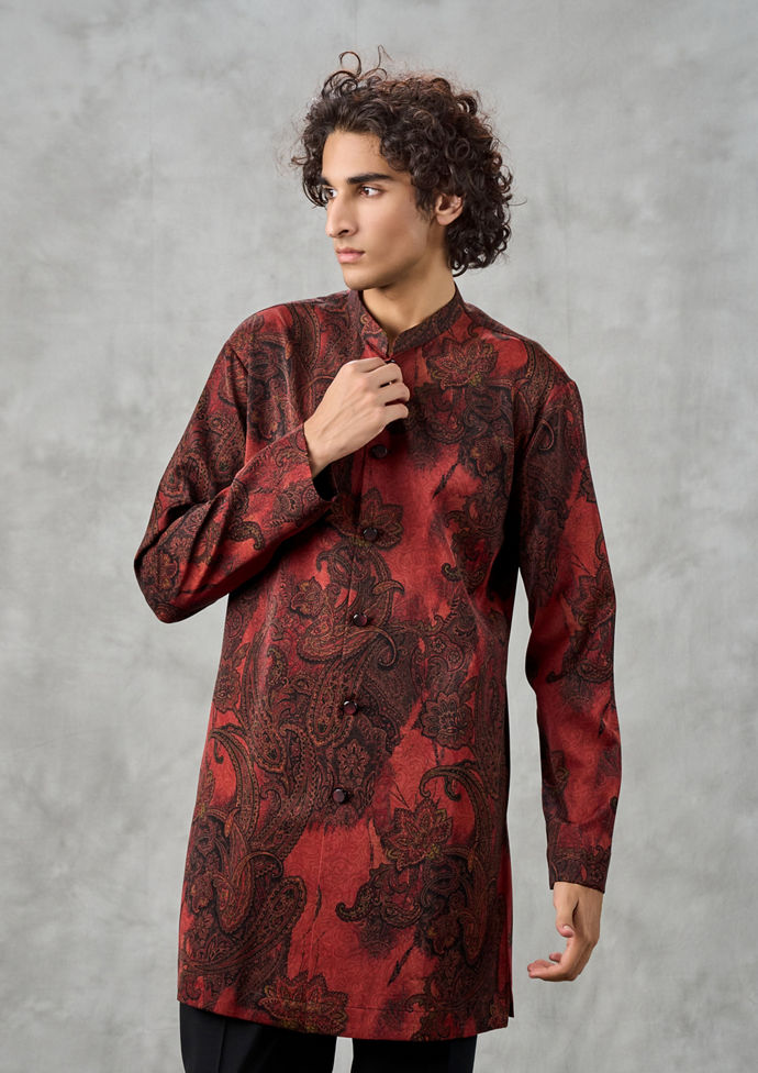 Twamev Men Radiant Rust Kurta Pant Dupatta