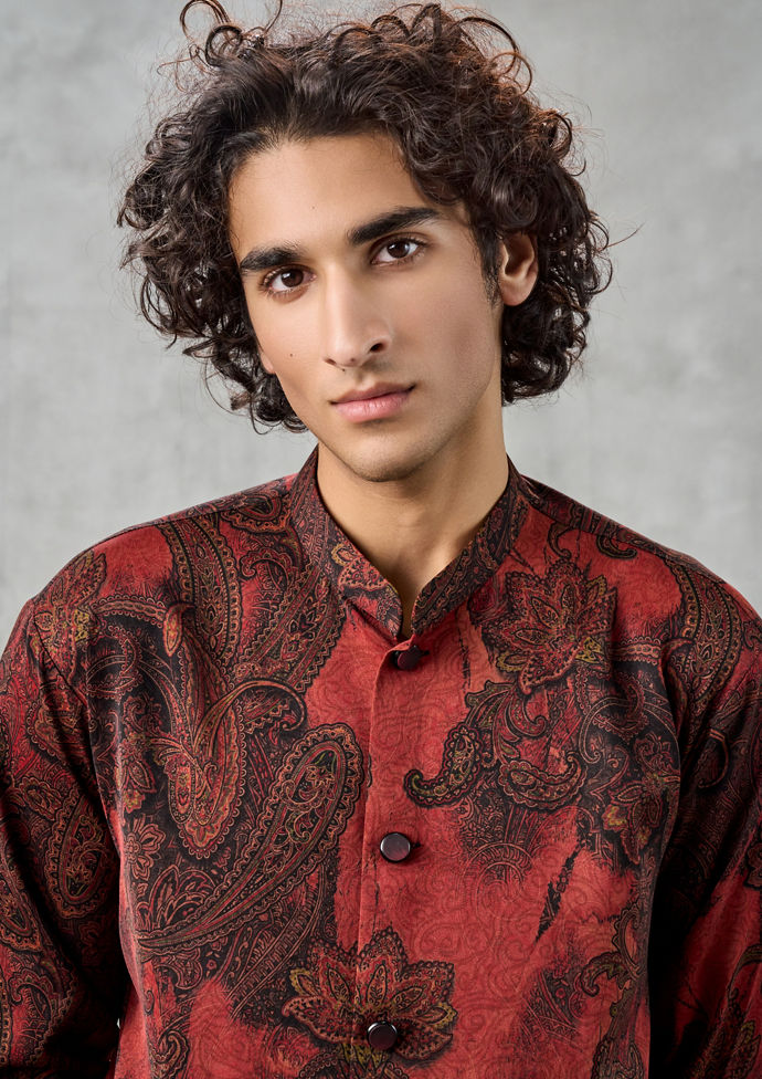 Twamev Men Radiant Rust Kurta Pant Dupatta