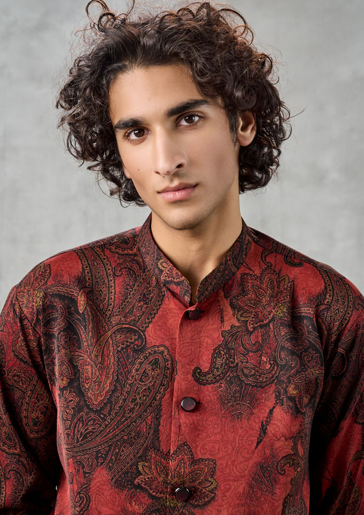 Twamev Men Radiant Rust Kurta Pant Dupatta