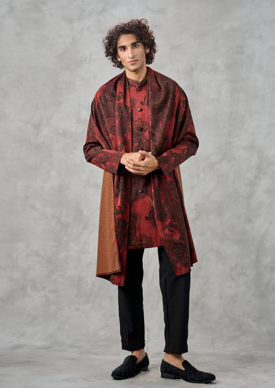 Twamev Men Radiant Rust Kurta Pant Dupatta