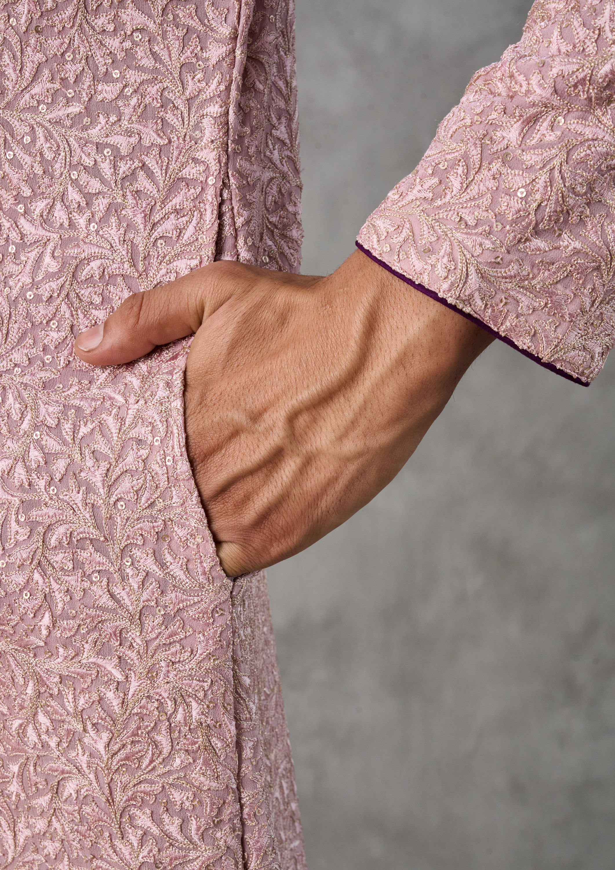 Twamev Men Dusty Pink Georgette Kurta Pant