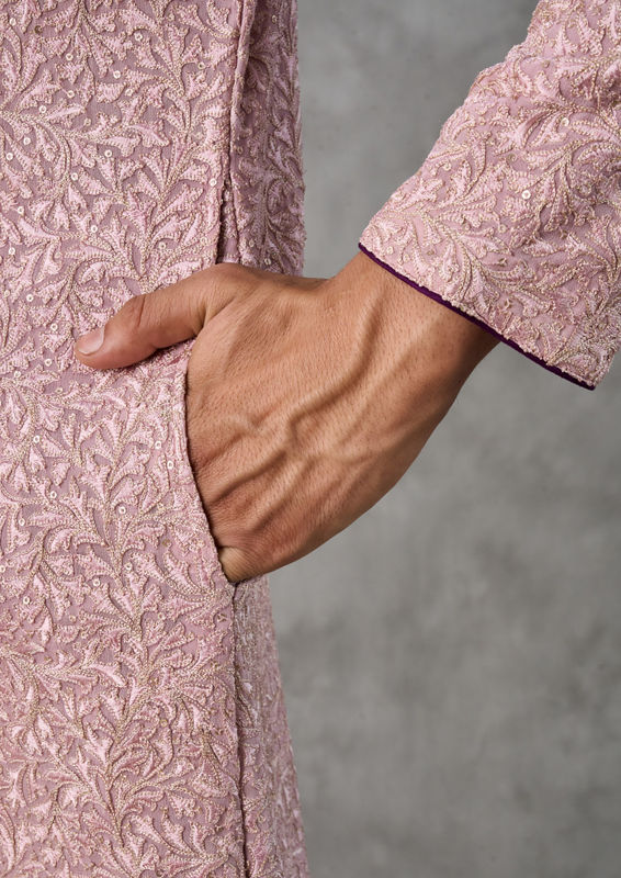 Twamev Men Dusty Pink Georgette Kurta Pant