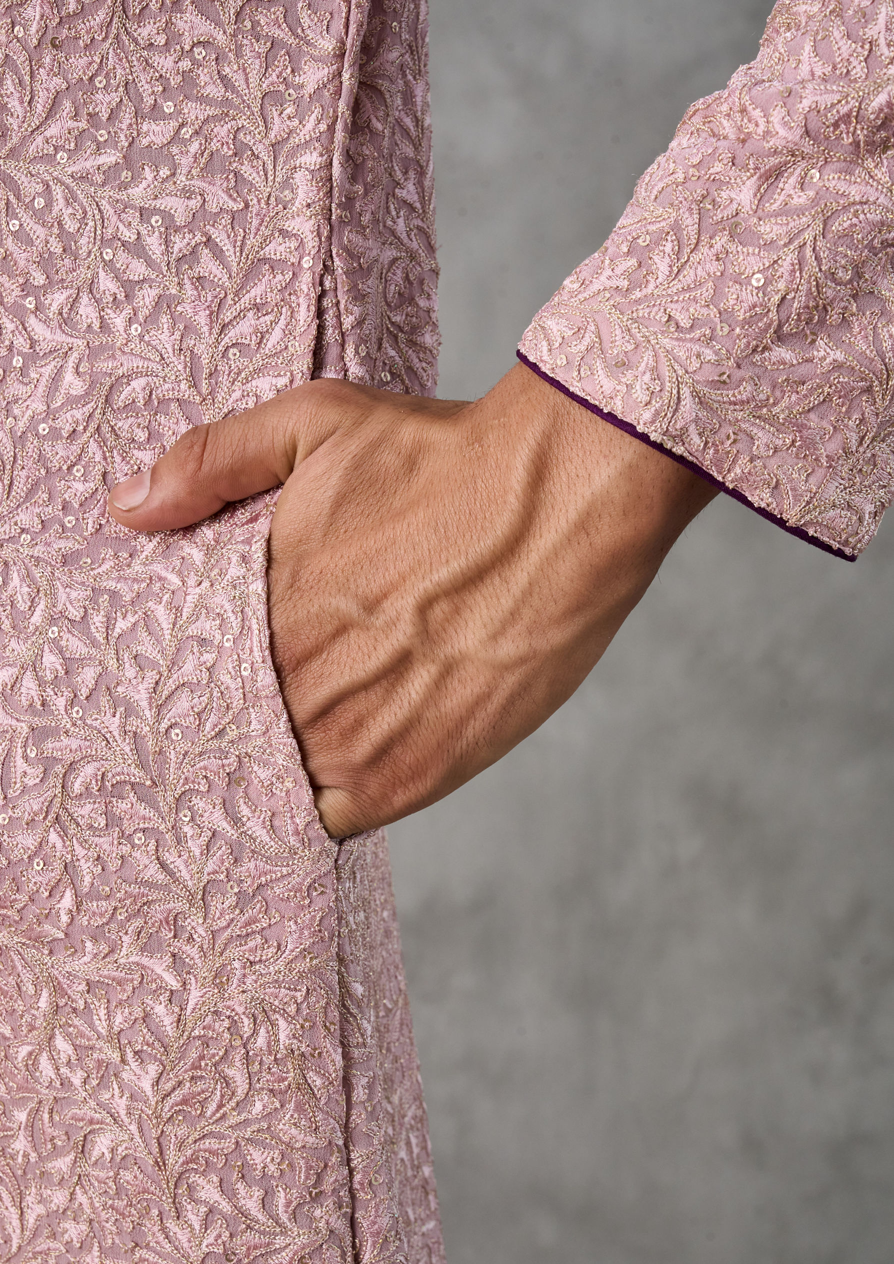 Twamev Men Dusty Pink Georgette Kurta Pant