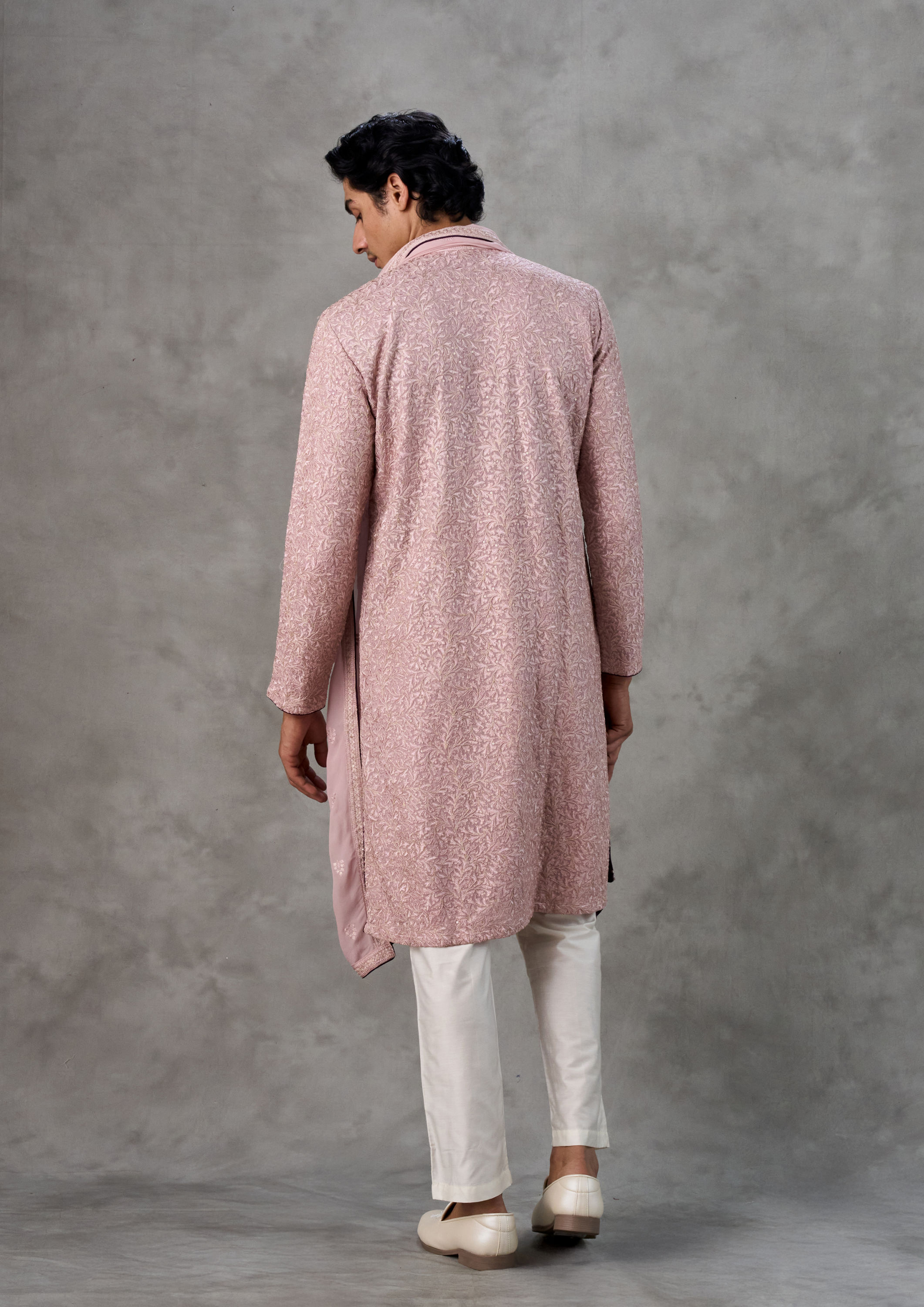 Twamev Men Dusty Pink Georgette Kurta Pant