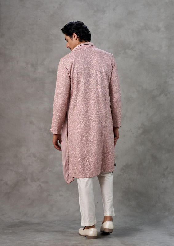 Twamev Men Dusty Pink Georgette Kurta Pant