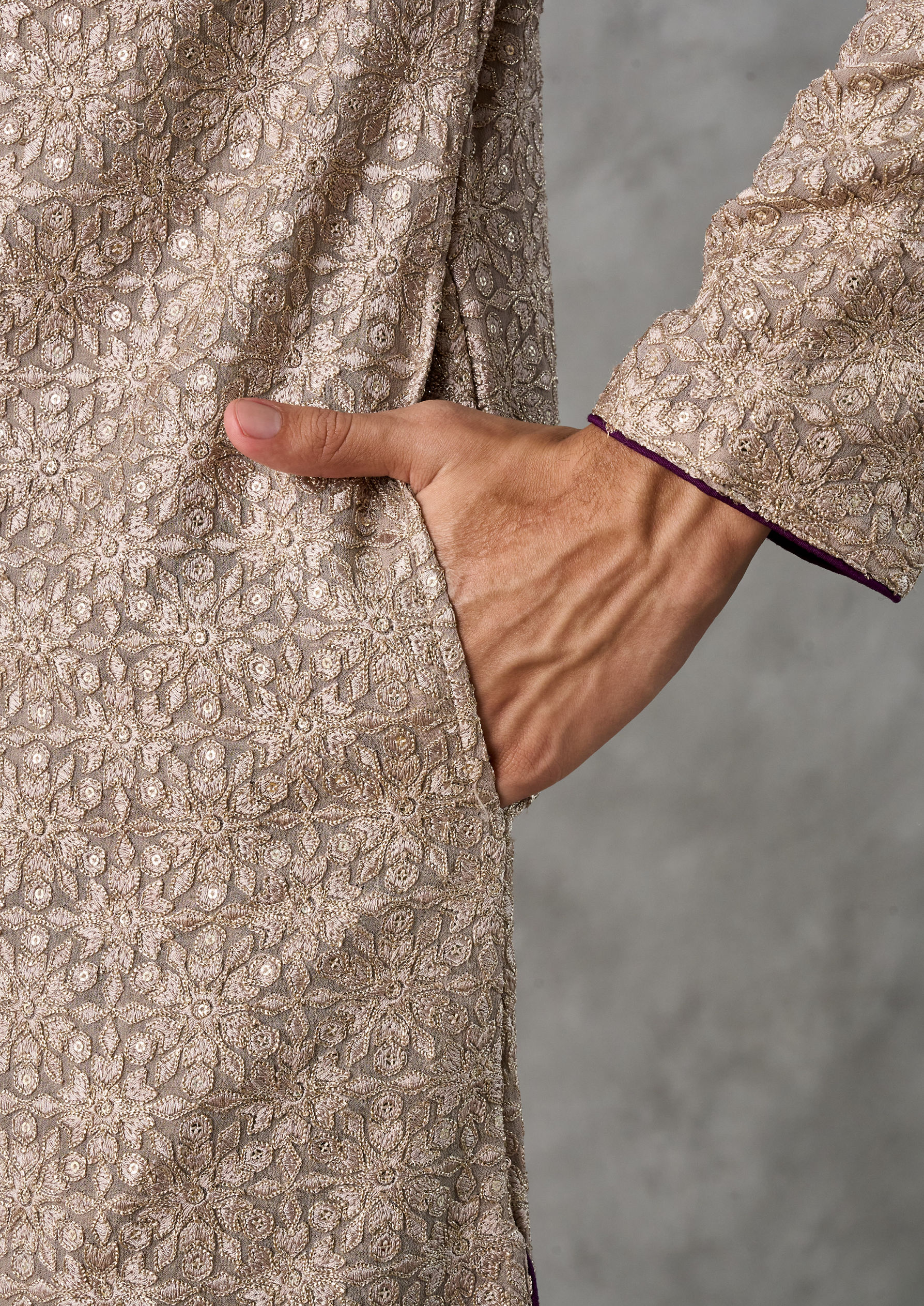 Twamev Men Beige Georgette Kurta Pant Dupatta