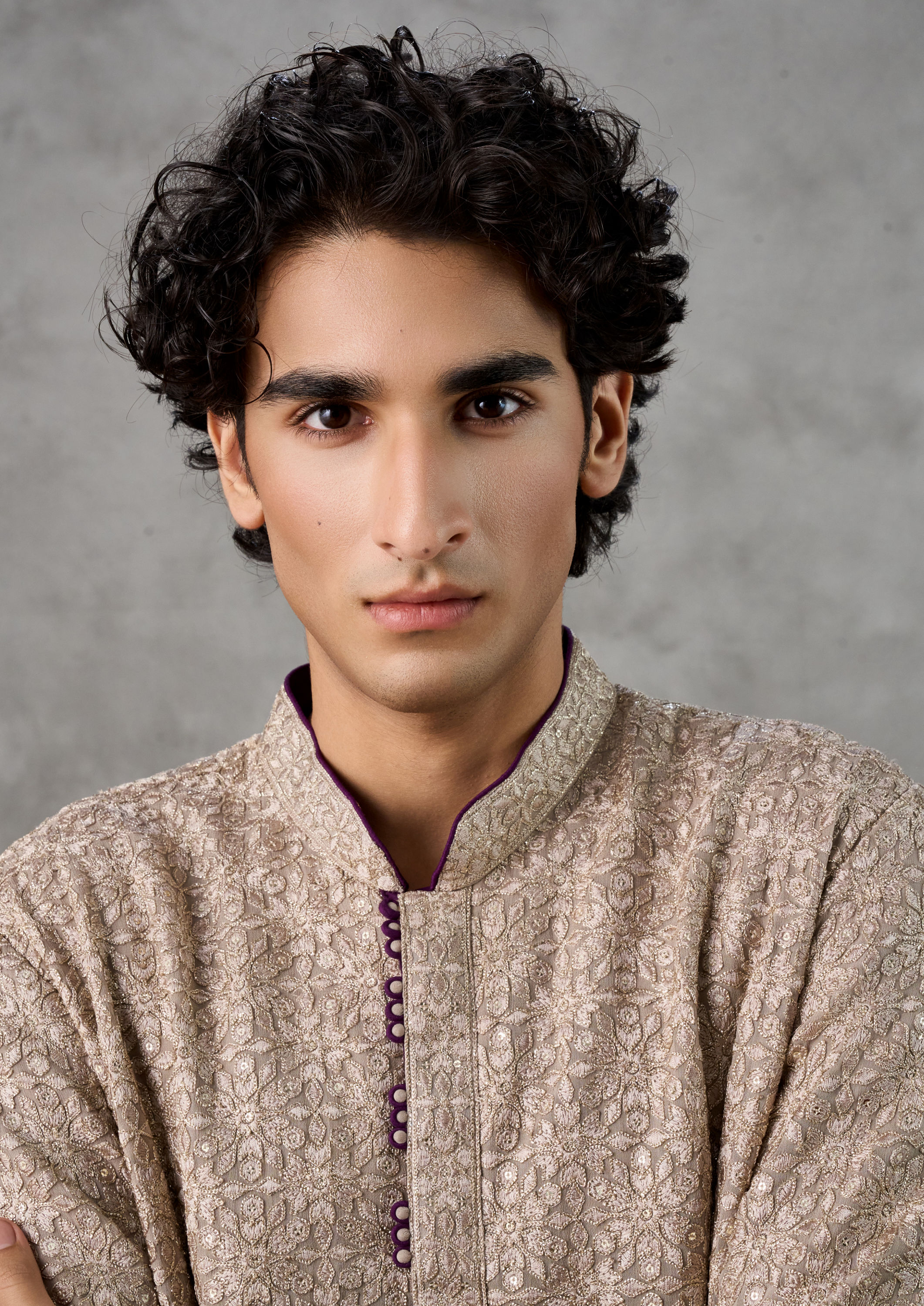 Twamev Men Beige Georgette Kurta Pant Dupatta