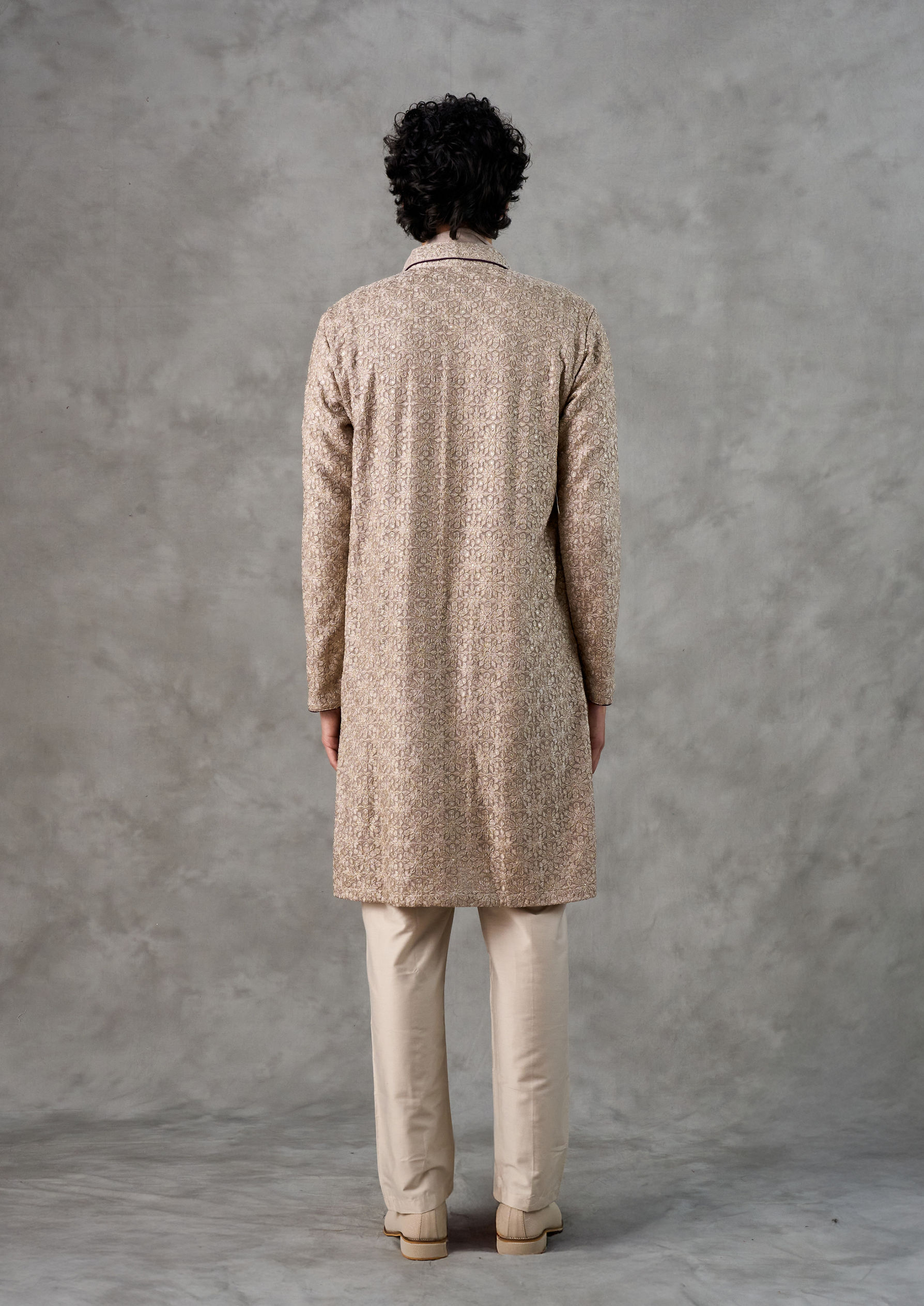 Twamev Men Beige Georgette Kurta Pant Dupatta